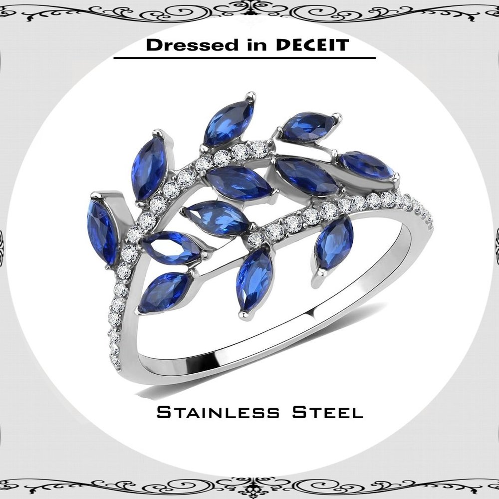 Delicate 12 Marquise Shape Sapphire Blue Cz Pave Accents Stainless Steel Sz 5-10
